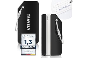 ‎TRAVELY Travely Premium Kofferanhänger - leicht Erkennbar, Robust & Sicher - inkl. Namensschild und Privatsphäre Schutz I Vielseitig und Praktische Adressanhänger, Namensanhänger & Gepäckanhänger
