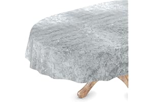 ANRO Tovaglia cerata, lavabile, ovale, 140 x 220 cm, bordo tagliente, effetto argento, tovaglia cerata