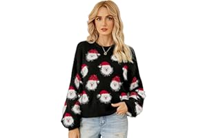 LUBOT Christmas Jumper and Cardigan for Women Ladies, 2025 New Xas Funny Ugly Sweaters Top Pullover, Long Sleeve Crewneck Washable Holiday Knitted Sweatshirt for Girl, S-XXL