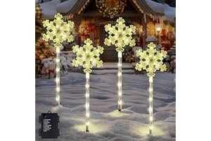 SUNSHINE SMILE LED Gartenstecker 4er Set Schneeflocken,LED Gartenstecker Weihnachten,Weihnachtsdeko Aussen Batterie,Schneeflocke Weihnachtsbeleuchtung Außen,Weihnachtsdeko Outdoor,für Garten,Terrasse