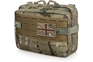 WYNEX Tactical Molle Admin Pouch of Laser Cut Design, Utility Pouches Molle Attachment Medical EMT Organizer with Map Pocket Tool Holder UK Flag Patch Included