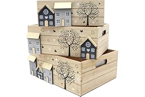 ‎UNUS UNUS Holzkisten 3er Set, Holzdeko im Landhausstil, 26 x 16 x 10 cm mit Pflanzfolie, Bepflanzbare Aufbewahrungsbox Holz, Dekokisten als Geschenk, Dekoration für Balkon oder Innenbereich