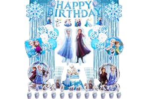 DEKEWE 94 Pieces Froze Birthday Decorations, Party Decorations with Plates Cups and Napkins Balloon Banner, Party Tableware Party Supplies for 10 Guests