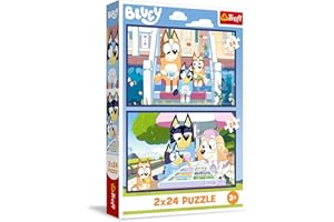 Trefl - Puzzle 2w1: Bluey, Zabawna Bluey - 2 x 24 Elementy, Zestaw Dwóch Układanek dla Dzieci od 3 lat