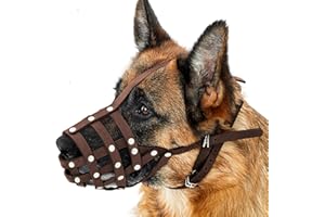 CollarDirect Maulkorb für Hunde, Deutscher Schäferhund, Dalmatiner, Dobermann, Setter, Lederkorb, mittelgroß, für große Rassen, Schwarzbraun (M, Kastanienbraun)
