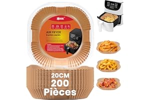 BISNIE Papier Sulfurisé carré pour Friteuse à Air, BISINIE 200 Pièces Papier Cuisson Air Fryer Jetable, Antiadhésive Imperméable Air Fryer Paper Liner pour Friteuse à Air Chaud poêle Four Micro Ondes (20cm)
