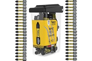 50 x SabreCut SCRPZ23250B 32 mm PZ2 Juego de puntas de destornillador de impacto magnético Pozi Pozidriv de punta única Compatible con Dewalt Milwaukee Bosch Makita y otros