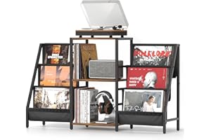 Bikoney Tocadiscos de Vinilo Stand, Mueble Tocadiscos con Almacenamiento de Vinilo hasta 280 Albumes, Giradiscos Estante Soporte Reproductor Vinilo de Almacenamiento de Vinilos Media Estéreo