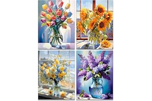 Muzagroo Art Kits de pinturas de diamantes de flores para adultos, kits de arte de diamantes de girasol para principiantes, manualidades a mano, kit completo de puntos de diamante 5D, arte de gemas de