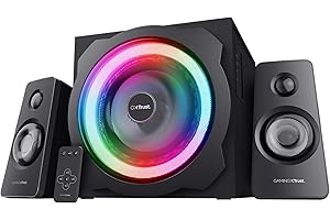 Trust Gaming GXT 629 Tytan Altavoces PC Gaming 2.1 con Subwoofer RGB, 120 W, Control Inalámbrico, Jack 3,5 mm, Sistema de Altavoces para Ordenador, Portátil, Smartphone, Tablet - Negro