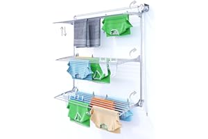 foxydry Tower - Étendoir mural mural vertical - Étendoir rétractable refermable pour intérieur et extérieur - 152 x 52 x 137 cm (152 x 52 x 137 cm, gris droit)