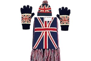HILTO Union Jack - Set di 3 guanti in maglia calda per l'inverno in pile termico spesso da uomo e donna unisex, Union Jack., M-L
