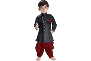 VASTRAMAY JBN Creation Jungen Kurta-Set im Sherwani-Stil, Baumwollmischgewebe, Schwarz (VASBSW120MA)