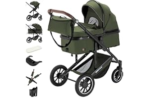 Daliya® FLEXI-PRO Kombikinderwagen & Buggy |Vielseitig, Leichter Reisekinderwagen, Umstellbar zum Sportwagen | Großer Einkaufskorb, Sicher & Komfortabel | Kinderwagen (2in1, Olivgrün)