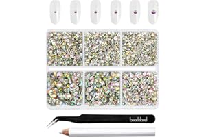 Beadsland 4300pcs Flatback Nail Rhinestones,AB Crystal Rhinestones Round Gems for Crafts,Mixed 6 Sizes with Picking Tweezers and Wax Pencil Kit, SS6-SS20,Crystal AB