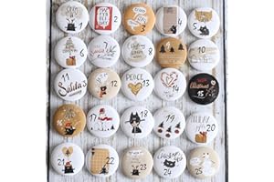 ‎HERZONE HERZONE Adventskalender Zahlen Buttons Anstecknadeln zum Dekorieren von Adventskalendern mit Zahlen von 1-25 Ideal für Stoffsäckchen, Tüten und Beutel (white black cat)