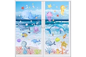 Moxled 9 arkuszy naklejek na okno do pokoju dziecięcego – zwierzęta morskie tatuaż ścienny łazienka naklejka na okno wielokrotnego użytku podwodny świat naklejki na okno do pokoju dziecięcego łazienki