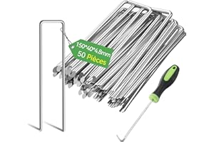 Graxury 50 Pièces 15cm (Ø 4.8mm) Piquets de Jardin Robustes - Agrafes Épaissies en Acier Galvanisé pour Fixer Les Toiles Anti-Mauvaises Herbes, Les Filets et Les Tubes avec 1 Crochet de Ramassage