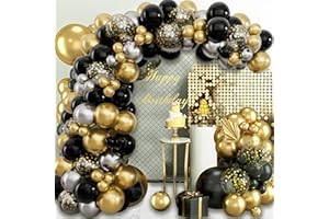 PATIMATE Kit Arco Palloncini Oro Nero Argento, 102pcs Ghirlanda Palloncini Oro Nero con Palloncino Coriandoli Oro, Laurea Decorazioni Festa Nero Oro per Compleanno Matrimonio Pensione Capodanno Anniversario