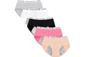 BYSION Culotte Menstruelle en Coton pour Filles Adolescentes Anti-Fuites Protection Lot de 5 pour 10-18 Ans (Doit être utilisé avec des Serviettes Hygiéniques ou des Tampons)