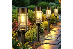 BUCASA Solarlampen für Außen Garten, 4 Stück Solarleuchten für Außen, IP65 Wasserdicht Solarleuchten Garten Helle Warmweiß Licht Solar Gartenleuchten Deko für Balkon, Rasen, Terrasse, Hof