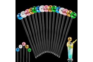 MYCREATOY 15 PCS Disco Balls Drink Stirrers, 5 Colors Mirror Ball Cocktail Stirrers Plastic Round Top Swizzle Sticks Coffee Beverage Stirrers for Disco Party, Birthday, Wedding, Bar, Coffee Shop by MYCreator