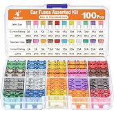 JOREST 100pcs Car Fuse Kit &ndash; 12 V 56 Mini Fuse + 44 Medium + 1 Clip, for Car/Caravan/Van/Motorcycle (2A 3A 5A 7.5A 10A 15A 20