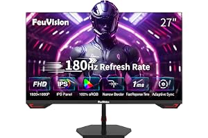FeuVision 27inch Computer Monitor, FHD 1080p, 180Hz, IPS, Office and Gaming Monitor, 1ms Response Time, 3-Sided Frameless, Ultra Slim, VESA Mountable, Anti-Blue Light Design, HDMI, DP