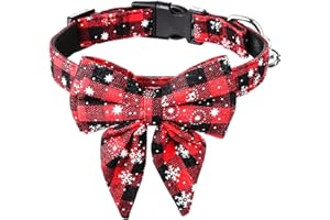 Kesote Collier Chien Chat avec Noeud Papillon, Collier Chien Noel, Collier pour Cadeau Chien Chat Noel, Collier Chiot Chaton en Coton Doux 2.5x48cm(M)