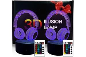 XVZ Luz nocturna 3D para niños, 2 unidades de auriculares de ilusión óptica en 3D, lámpara de ilusión con 16 variaciones de color, lámpara de decoración perfecta para cumpleaños, Navidad y Halloween