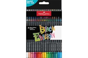 FABER-CASTELL - Färgpennset Black Edition, 36-delars, i kartongfodral | Brillante färgpennor för ljust och mörkt papper med mjuk färgpåföring, brottsäkra och ergonomiska målarpennor