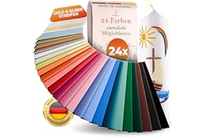 Brandalo® 24 Wachsplatten für Kerzen 135x60mm inkl. 12 Wachsstreifen für Kerzen - Wachsplatten zum Kerzen verzieren - Kerzen gestalten Kerzen dekorieren Kerzen wachsplatten Verzierwachs für Kerzen