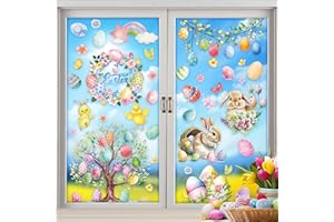 ALEGRE® Naklejki na okno, Wielkanoc, 9 arkuszy, naklejki na okno, Wielkanoc dla dzieci, dekoracja na okno, do wielokrotnego użytku, dekoracja wielkanocna, obrazki na okno