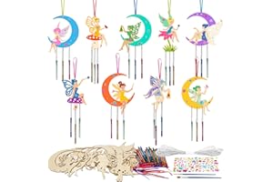 HONMOK 12 Pack Fairy Craft for Kids, Fairy Windchimes Crafts Kit for Children, DIY Princess Fairy Windchimes, Wooden Arts and Crafts for Girls Boys, Kids Christmas Gifts, Crafting Party Activities
