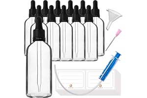 HandsUnity 100ml-12pz Bottiglia di Vetro per Pipette - Set di Barattoli da Farmacia in Vetro Chiaro con Tappo Nero per Pipette include 29pcs Accessori Ausiliari Bottiglie di Vetro Trasparente
