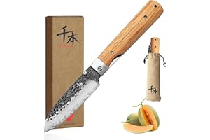 SENBON 440 - Lame de chef de camping en acier inoxydable forgié - Style japonais - Pliable - Poignée d'olive - Couteau à fruits