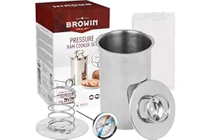 Browin 313115 Cuiseur à jambon en acier inoxydable 1,5 kg Argenté Set avec thermomètre pour la cuisson et les sachets pour la fabrication de charcuterie maison 11 x 11 x 18 cm
