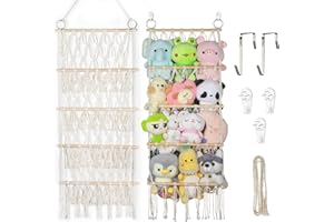 TROMEE 42 cm Breite Kuscheltier Aufbewahrung Stofftier Kuscheltiere Plüschtier Aufbewahrung Netz Hängematte Boho-Macramé-Organizer für Plüschtiere Netz-Hängematte zur
