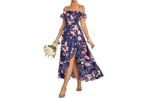 GRACE KARIN Women's A-Line Elastic Waistband Irregular Hem Off Shoulder Floral Dresses