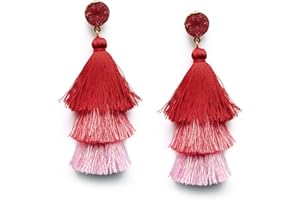 Me&Hz Colorful Layered Fashion Tassel Earrings Bohemian Big Dangle Drop Earrings for Women Girls Hypoallergenic Stud Birthday/Party/Valentine Day Gift