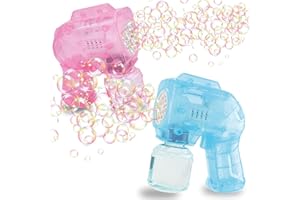 Blubbel 2x Sparabolle di Sapone LED, Pistola Giochi, Macchina Automatica, Bubble Gun, Cannone d’Aria, Giocattolo Matrimonio, Regalo Estivo Bambini, 2x 50ml Liquido Incluso