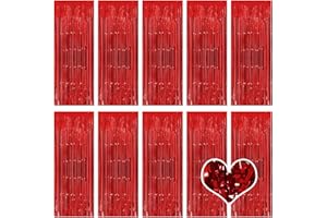 Ohiyoo 10 Stück Rot Lametta Vorhänge 1 x 2.5M Tinsel Curtain Folien Fransen Metallic Lametta Vorhange Rot für Geburtstag Partydekor Verlobung Hochzeit Weihnachten Neujahr Dekoration (Rot)