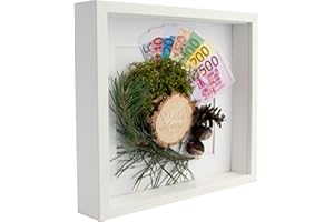 BD ART 28x28 cm Box 3D Bilderrahmen mit Passepartout 20x20 cm, Weiß Quadratische Klassiker Objektrahmen mit Glasscheibe