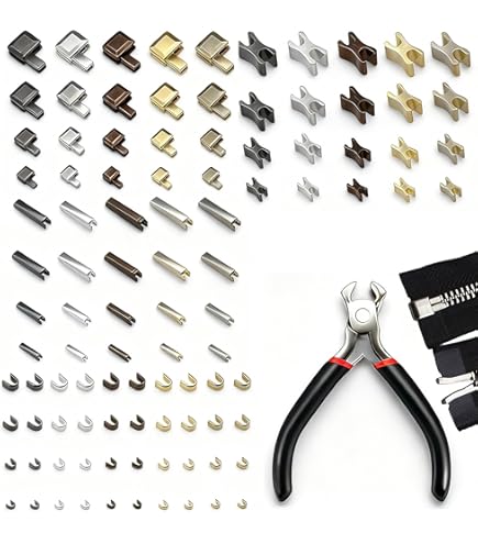 Kit Riparazione Cerniere Lampo 85 Pezzi - Con Linguette Metalliche, Pinza E Tappi, Per Jeans, Giacche, Borse - 3