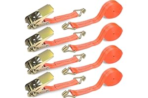 GLOSKIN Cinghie di serraggio con cricchetto e gancio, cinghia di serraggio, 5,5 m × 2,5 mm, 1000 kg, cinghie con gancio, kit a cricchetto da 4 pezzi, bundle diviso, arancione