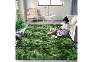 DweIke Extra Large Fluffy Area Rug, 5x8 ft Modern Indoor Carpets for Living Room Bedroom, Plush High Pile Tie-Dyed Dark Green Rug for Girls Kids Playroom Classroom Nursery Home Décor, Dark Green