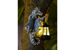 Goodeco Tree Hugger Garden Dragon Statue with Solar Lantern - Outdoor Decor Welcome Sign and Tree Face Garden Gift - Perfect Gardening Gift Idea, 13.97cm x 26.92 cm