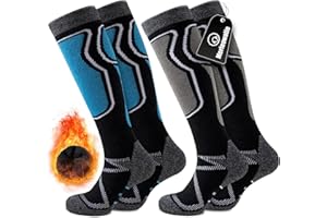 Effeet 2 Pary Skarpet Narciarskich z Wełny Merynosów dla Mężczyzn i Kobiet, Ciepłe, Wyściełane Skarpety Termiczne, Miękkie Skarpety Zimowe, Podkolanówki z Wyściółką do Snowboardu, Narciarstwa