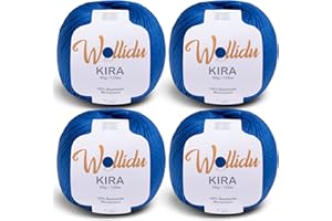 ‎WOLLIDU Wollidu Kira 100% Baumwolle zum Stricken und Häkeln 4 x 50g Set Häkelgarn Strickgarn - Dunkelblau