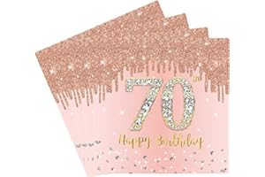 YAYAFUNFUN 70th Birthday Napkins Rose and Gold, 70th Birthday Serviettes for Women Ladies Her, 20 Packs Pink Party Tissue for Table Decorations